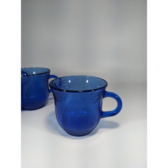 1950s Set of 6 ForteCrisa Mexico Sunflower Design Cobalt Blue Glass Coffee Cups - Picture 10 of 10